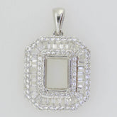 Sterling Silver Semi Mount Pendant Setting Emerald OCT 9X7mm White Topaz - Syzjewelry